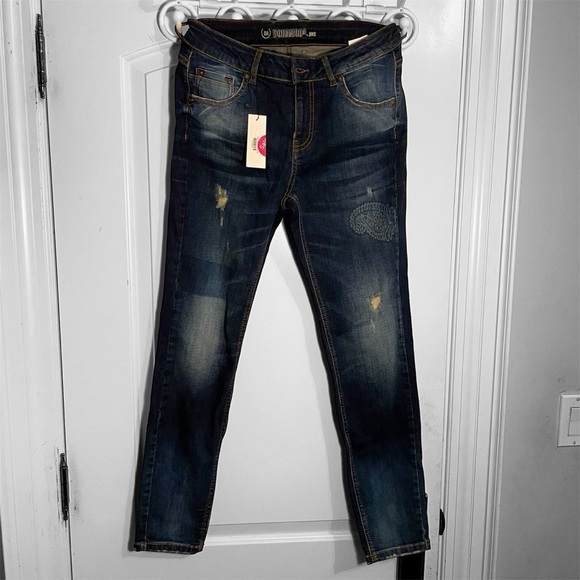 DORAMODA Denim - Women's Blue Ripped Jeans Slim Fit Size W28 L30